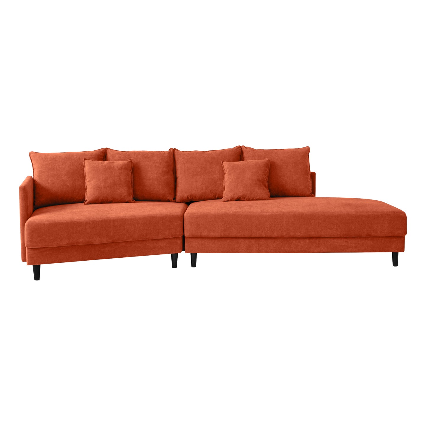 Modern Style Sectional polyester Sofa with Right Hand Facing Chaise , Orange