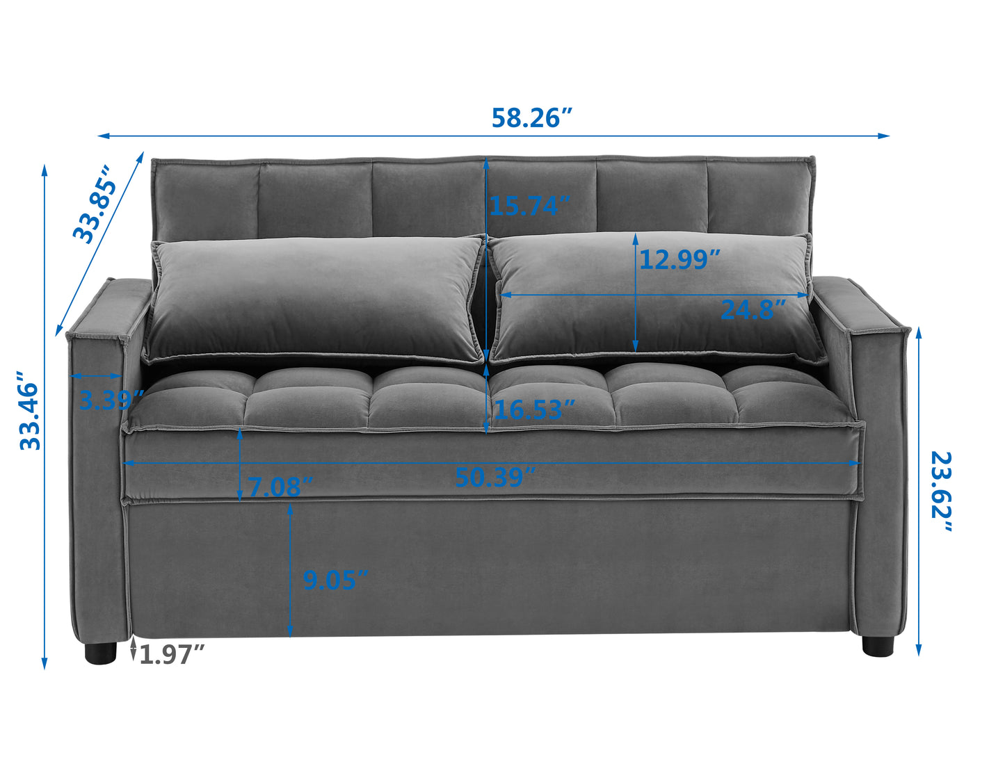 Sofa Bed with 2 Pillows