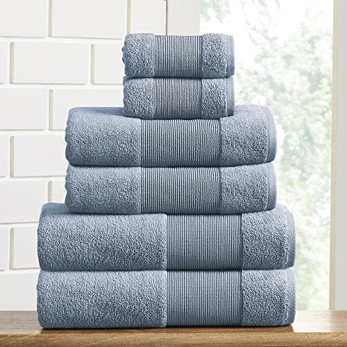 Air Cloud 6-Piece 100% Zero-Twist Cotton Towel Set, Soft & Plush, Blue