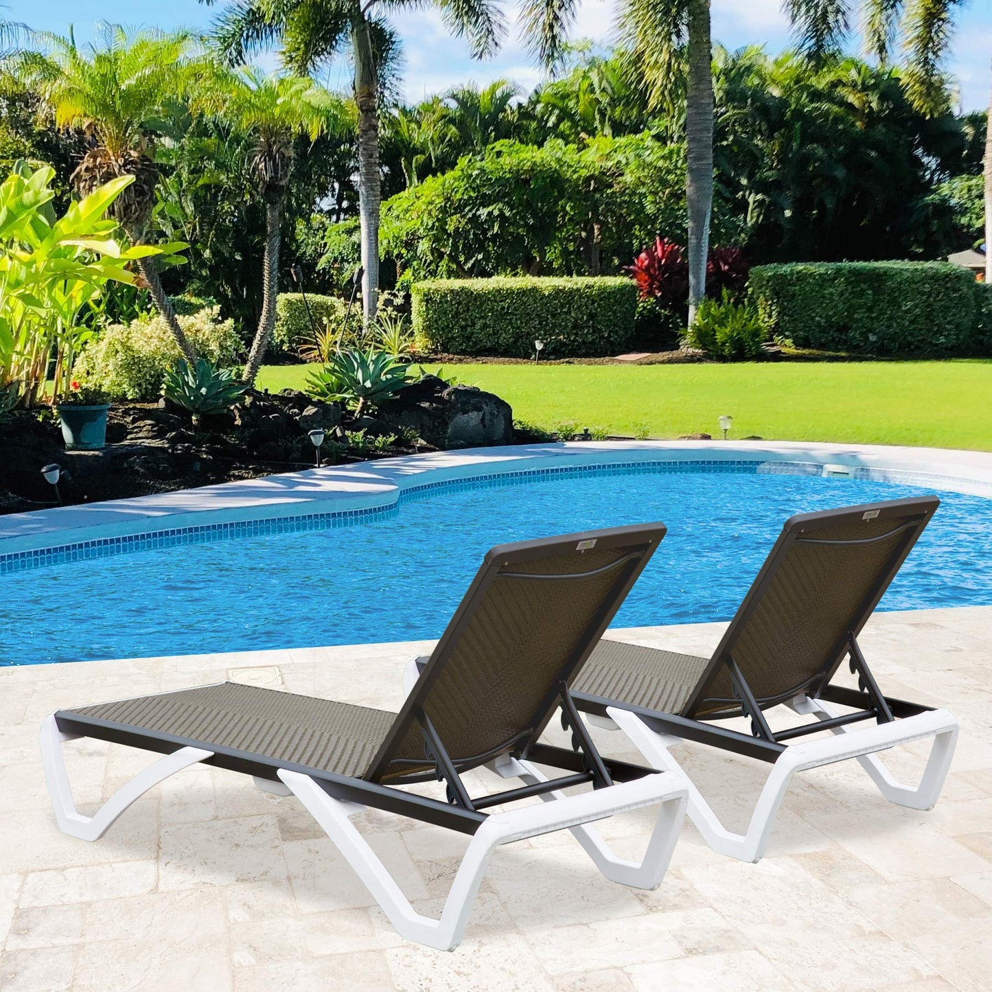 Patio Chaise Lounge Outdoor Aluminum Polypropylene Chair with Adjustable Backrest, Beach