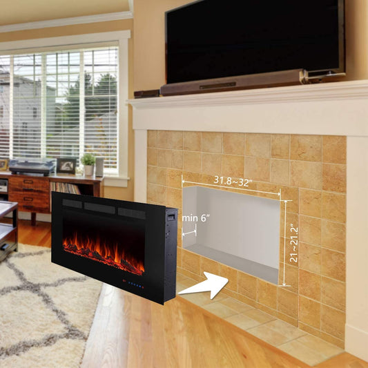 Electric Recessed Fireplace, 750/1500W, Black