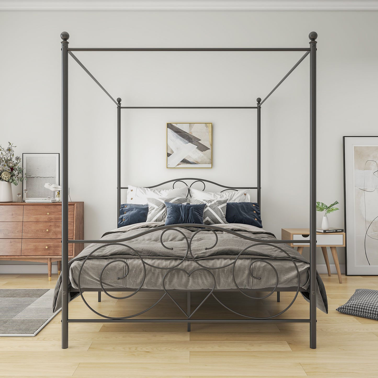 Metal Canopy Bed Frame, Full Black