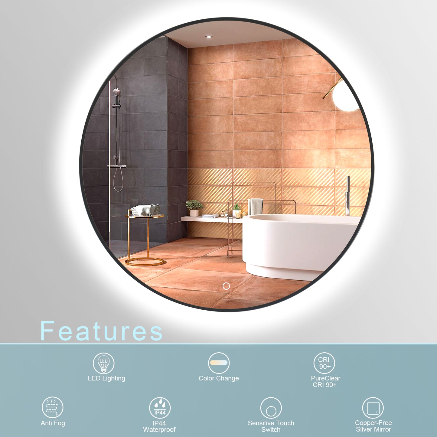32" Beveled Frameless Lighted Bathroom / Vanity Mirror