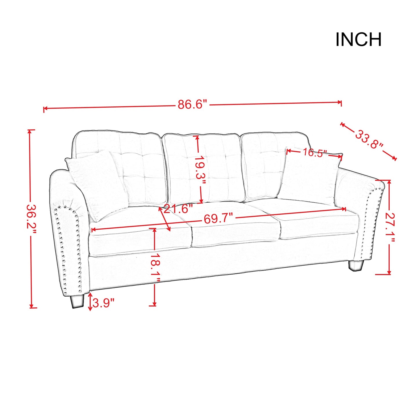 86.6” Flare Arm Sofa