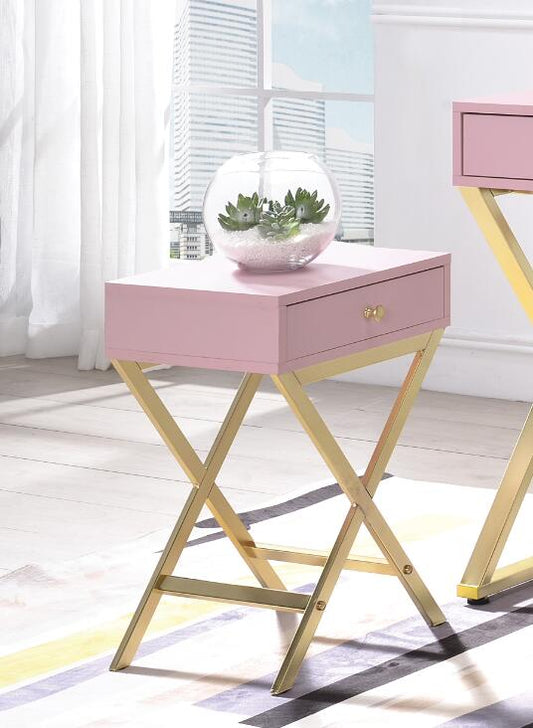 Coleen Side Table, Pink & Gold 82698