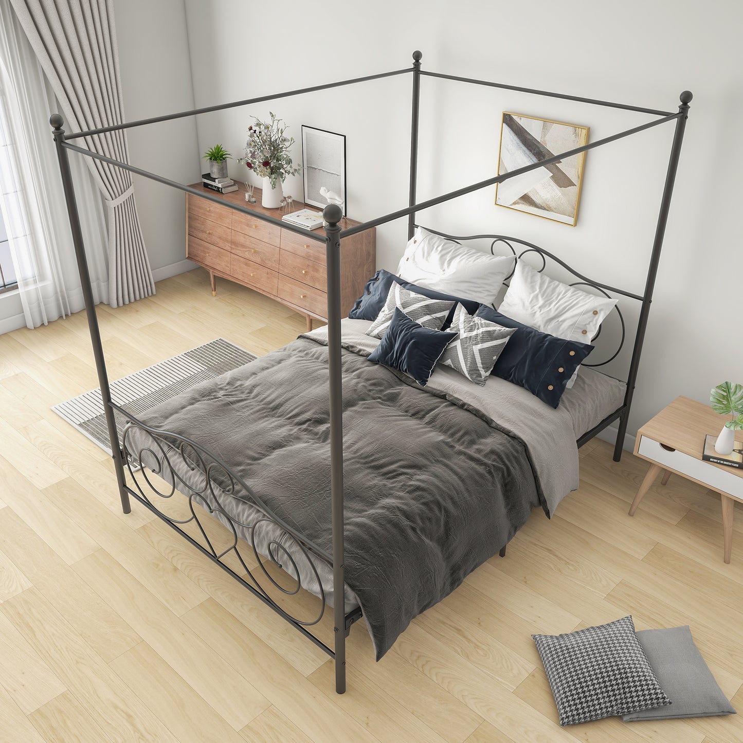 Metal Canopy Bed Frame, Full Black