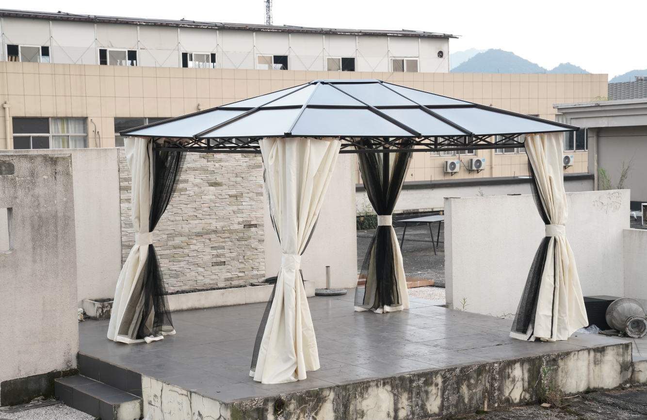 Outdoor Canopy with Mosquito Netting and Curtains Hardtop Gazebo