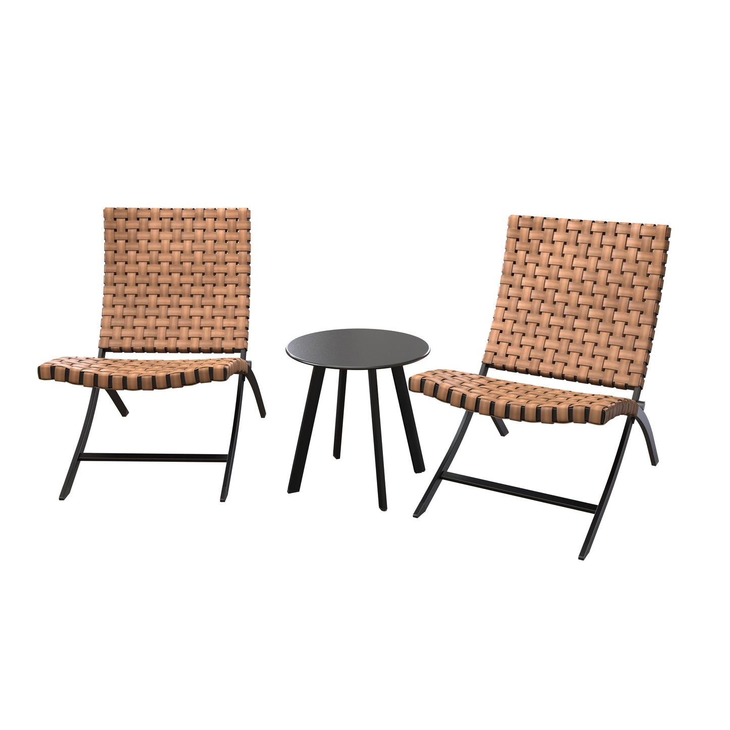3 Piece Rattan Patio Set  Foldable Wicker Lounger Chairs and Coffee Table Set