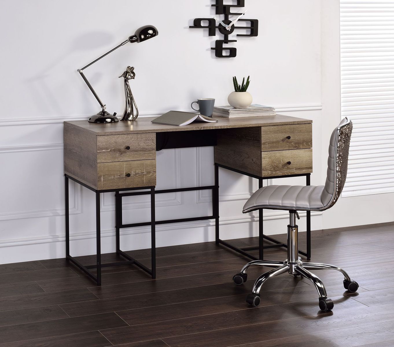 Desirre Desk, Rustic Oak & Black