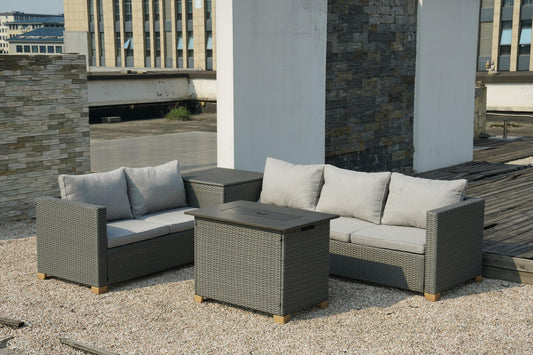 5 Piece Outdoor Rattan Sectional Sets, 5 Seats with Cushion
