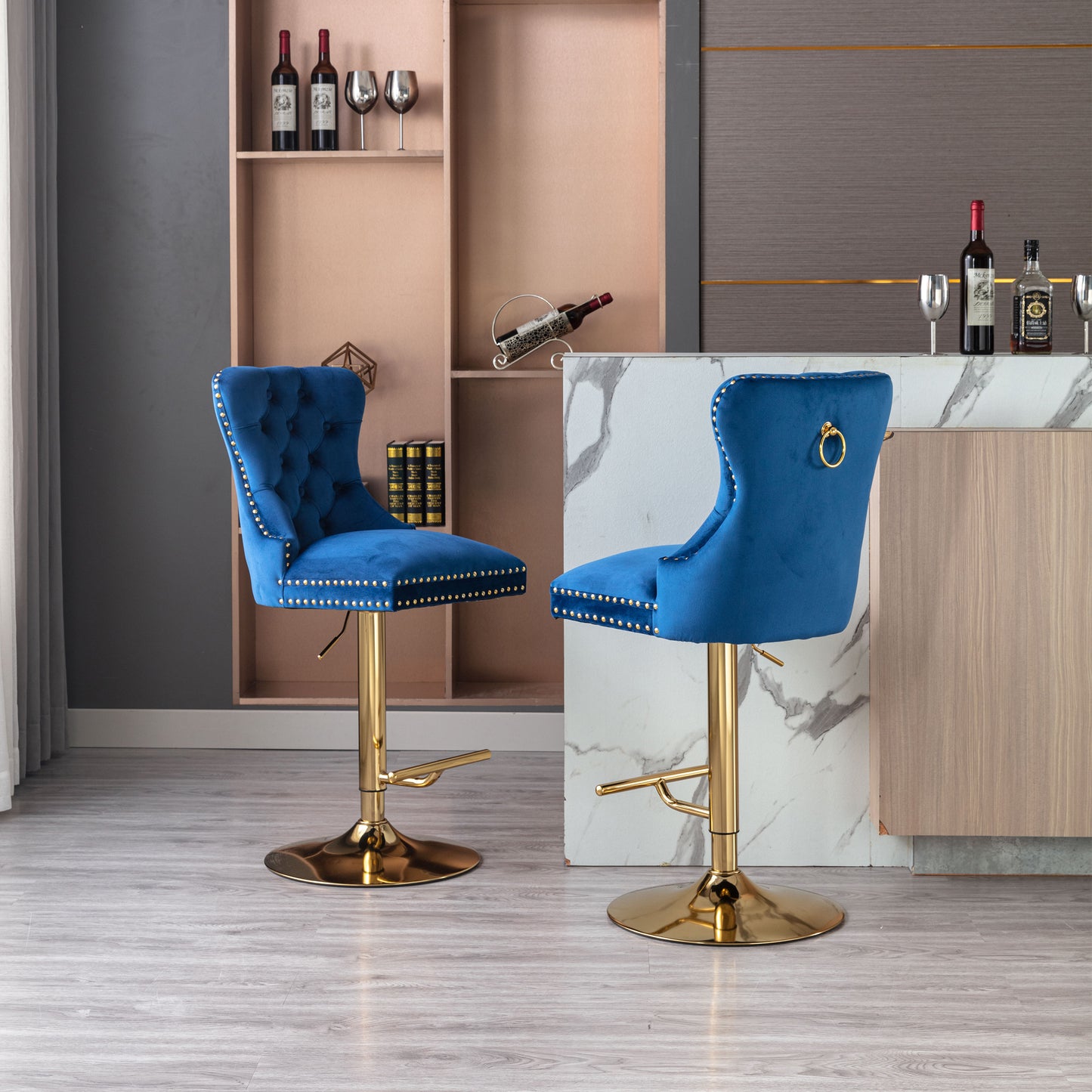 Swivel Bar Stools Chair Set of 2 Modern Adjustable Counter Height Bar Stools, Velvet