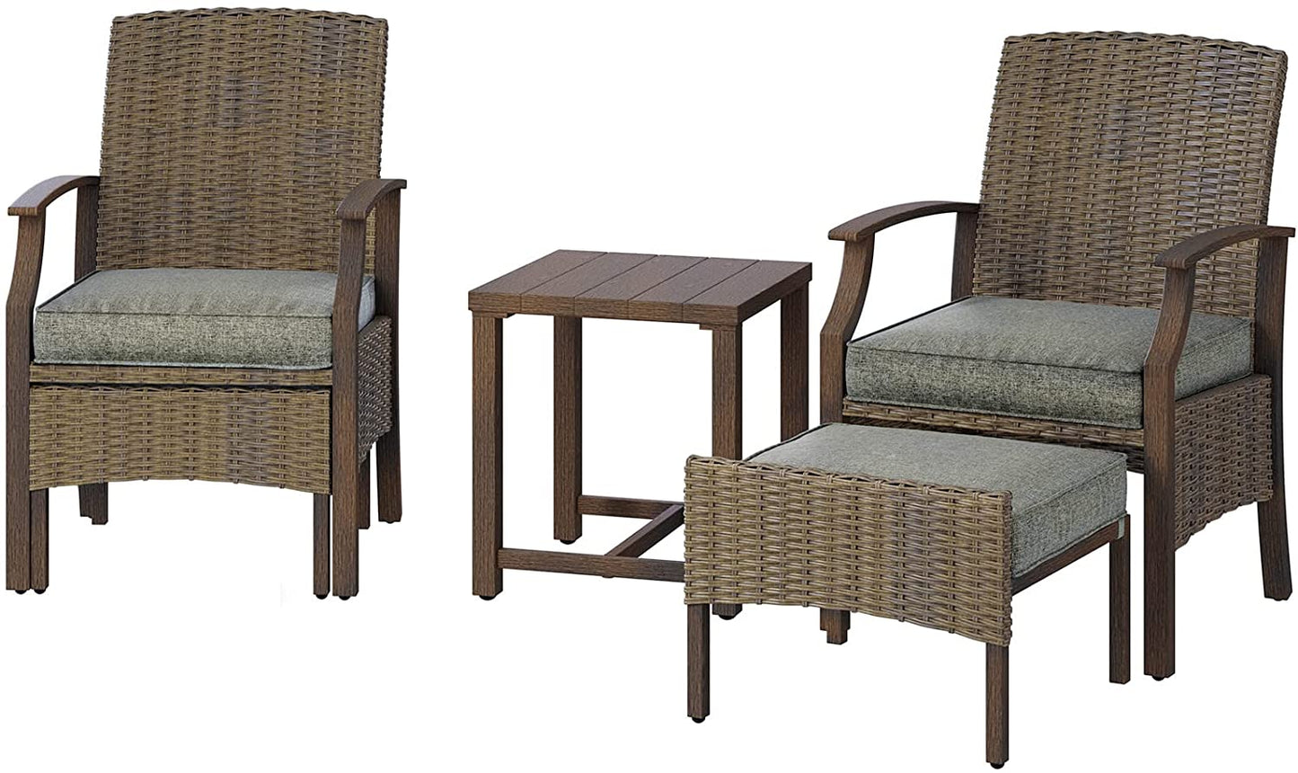 Outdoor Patio Chairs Set of 2 with Ottoman and Coffee Table