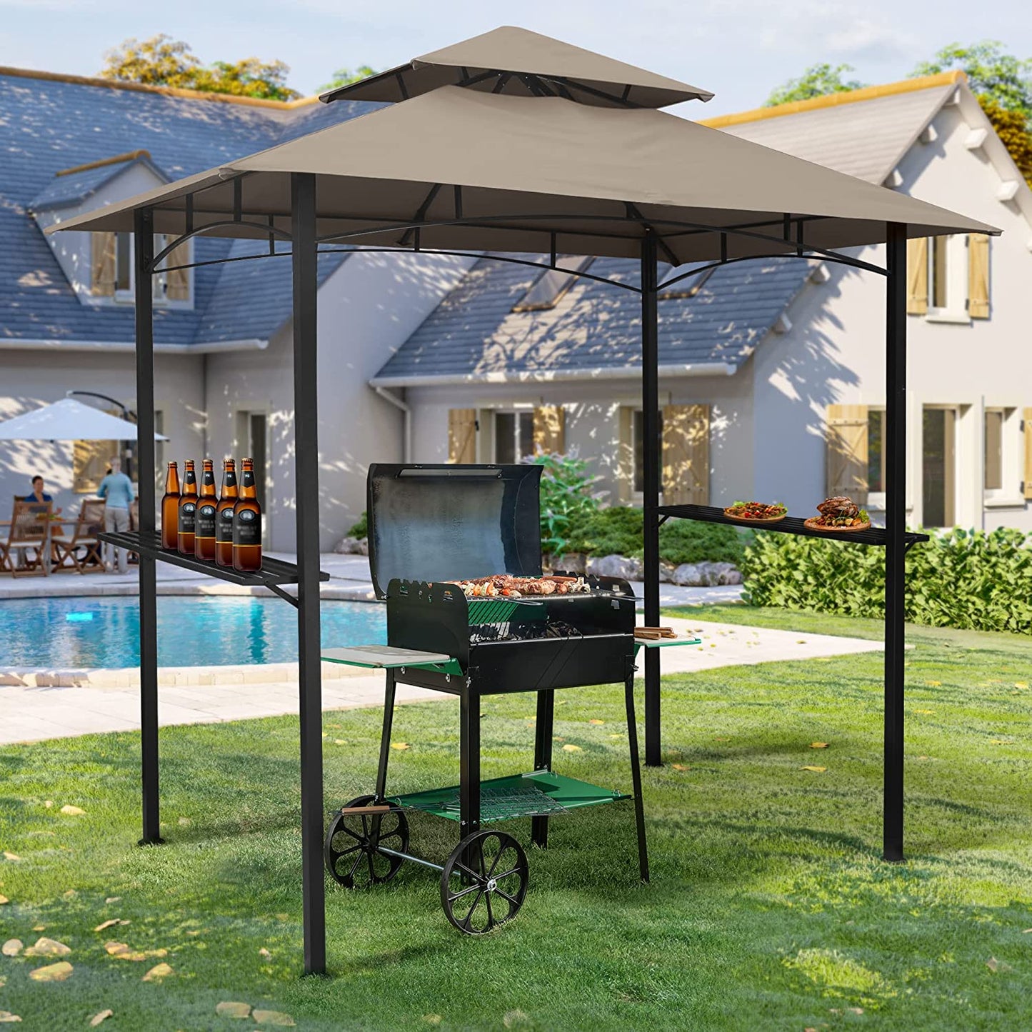 Outdoor Grill Gazebo 2-Tier Vented BBQ Canopy Steel Frame