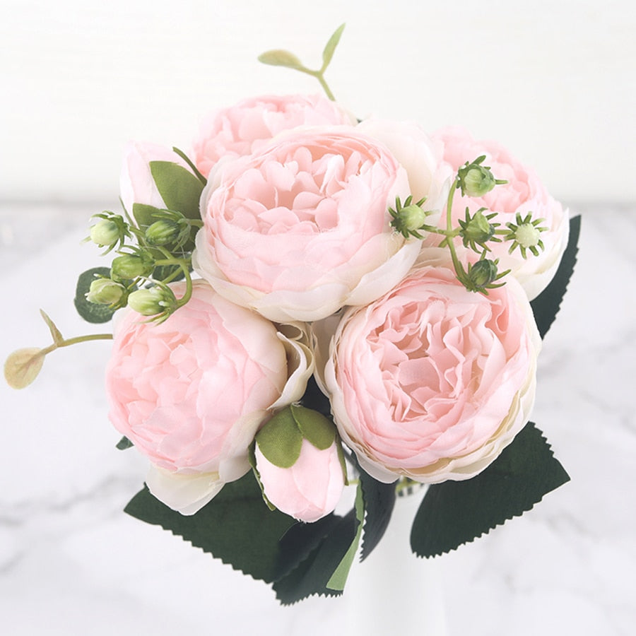 30cm Rose Pink Silk Artificial Flowers Bouquet
