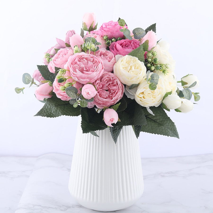30cm Rose Pink Silk Artificial Flowers Bouquet