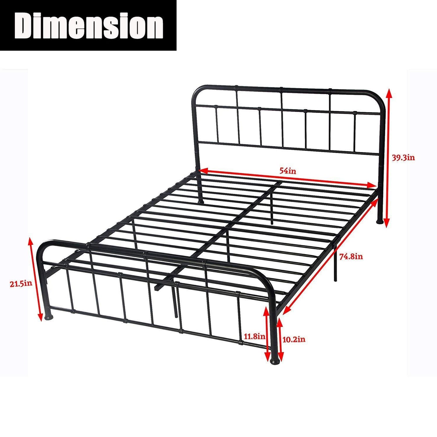 Contemporary Full Size Metal Platform Bed Frame, Black