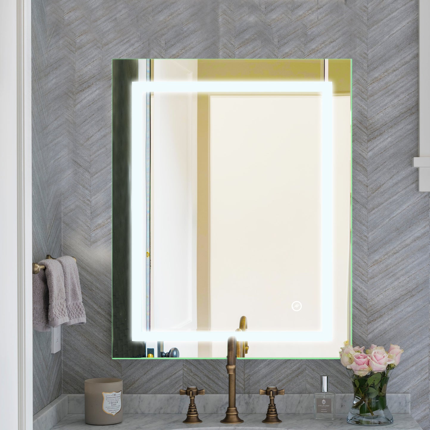 Beveled Frameless Lighted Bathroom Mirror