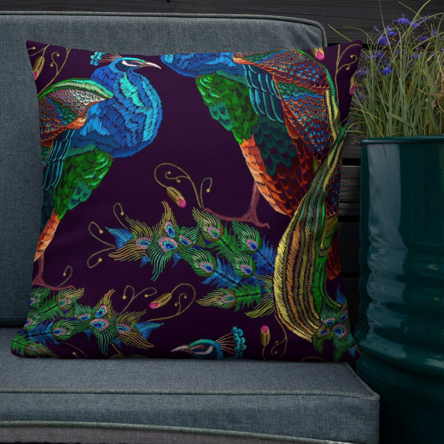 Tropical Peacock Print Pillow