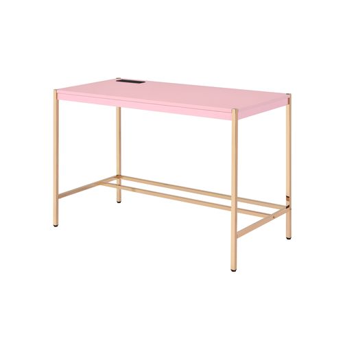Writing Desk w/USB Port in Pink & Gold Finish