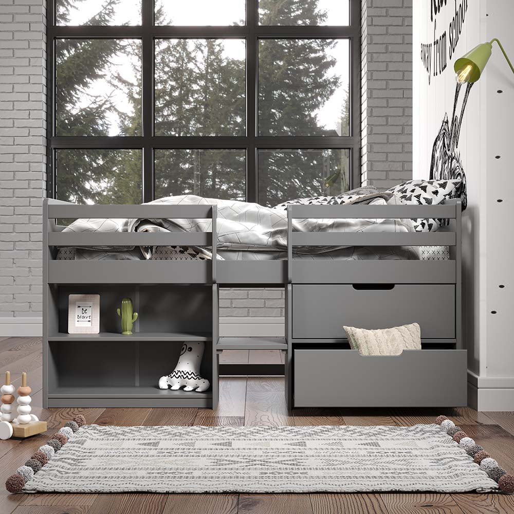 Twin Loft Bed w/, Gray Finish