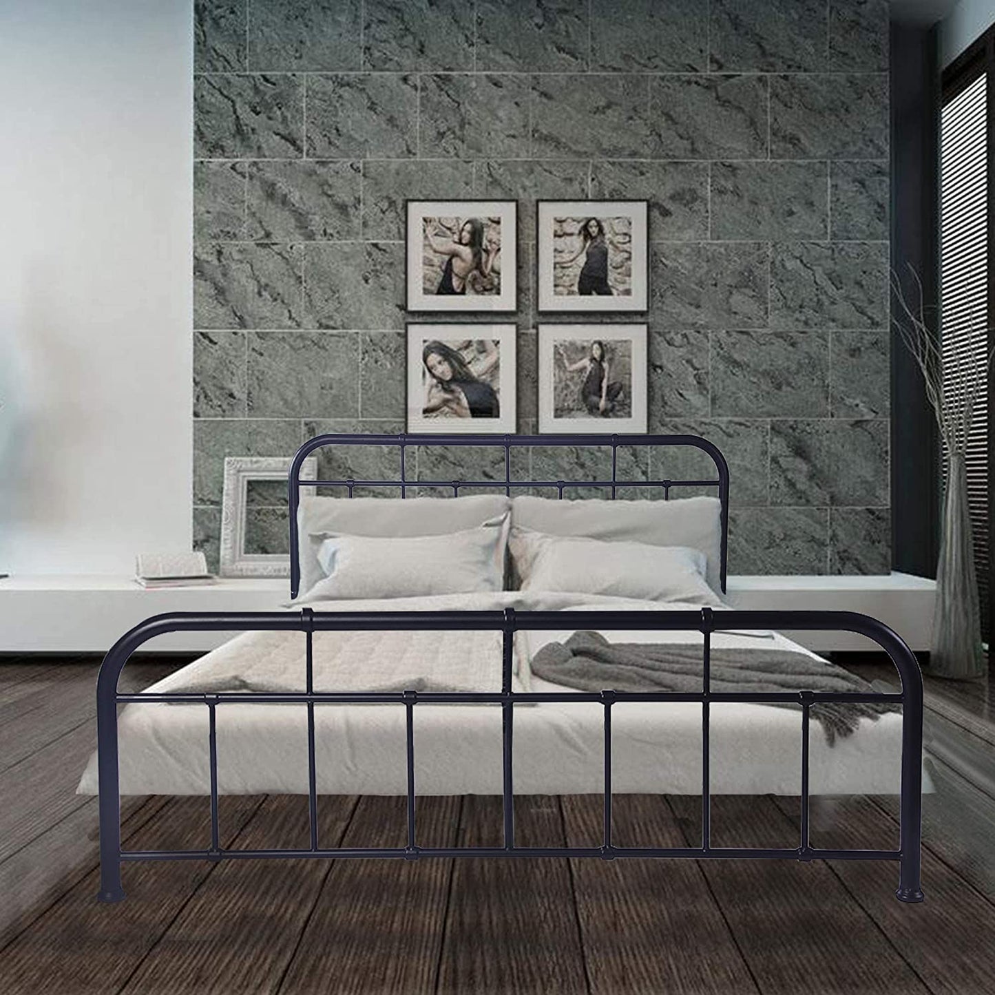 Contemporary Full Size Metal Platform Bed Frame, Black