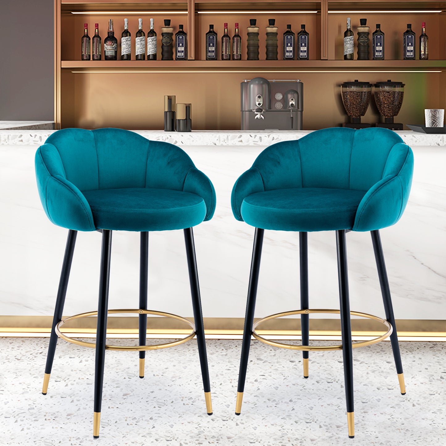 Bar Stools with Back and Footrest Counter Height Dining Chairs, set of 2