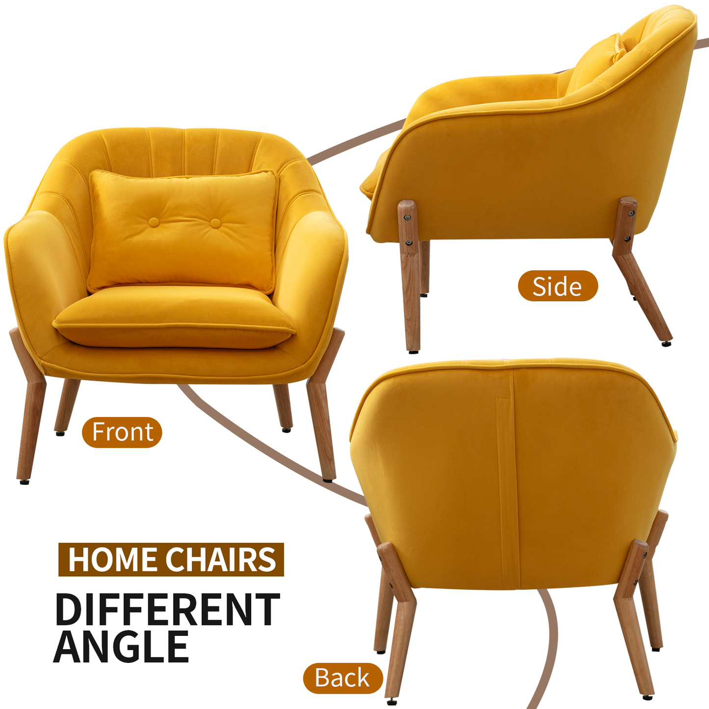 Mid-Century Modern Velvet Accent Chairs, Wood Legs