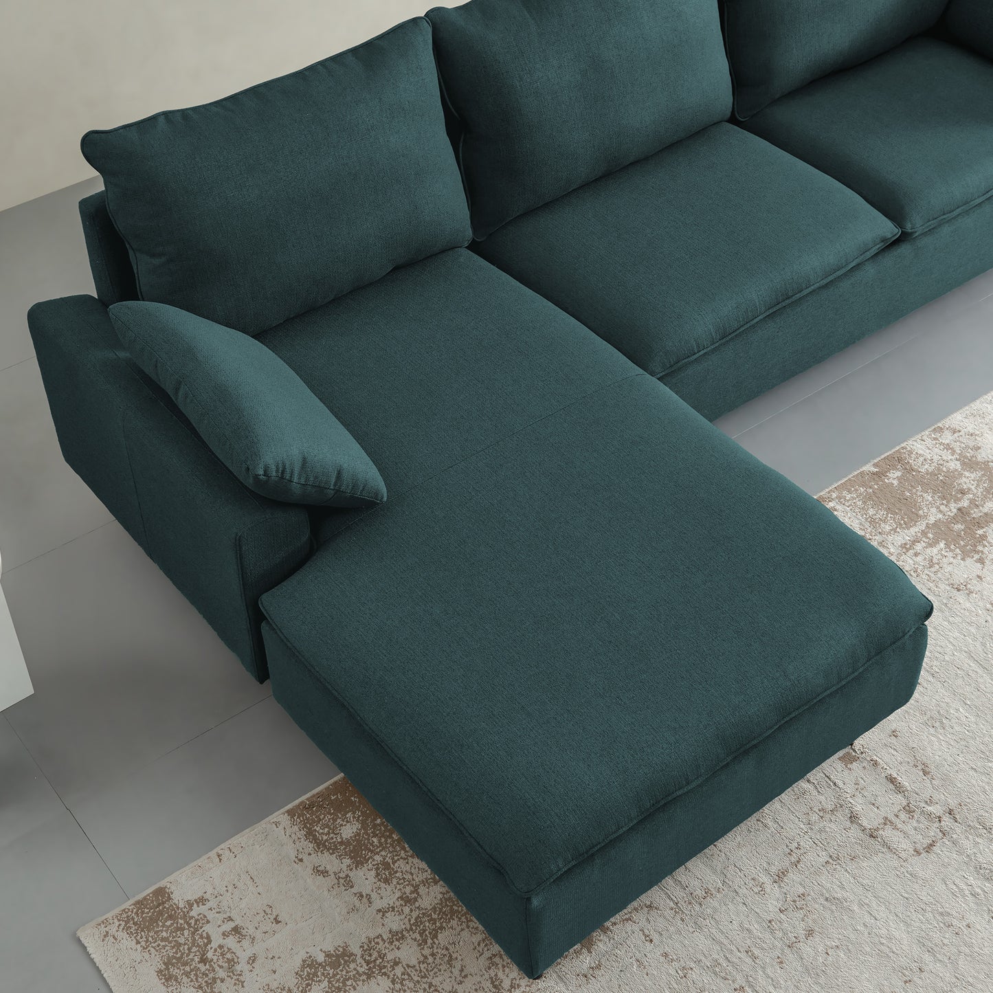 L-Shaped linen sectional sofa with right chaise,Emerald