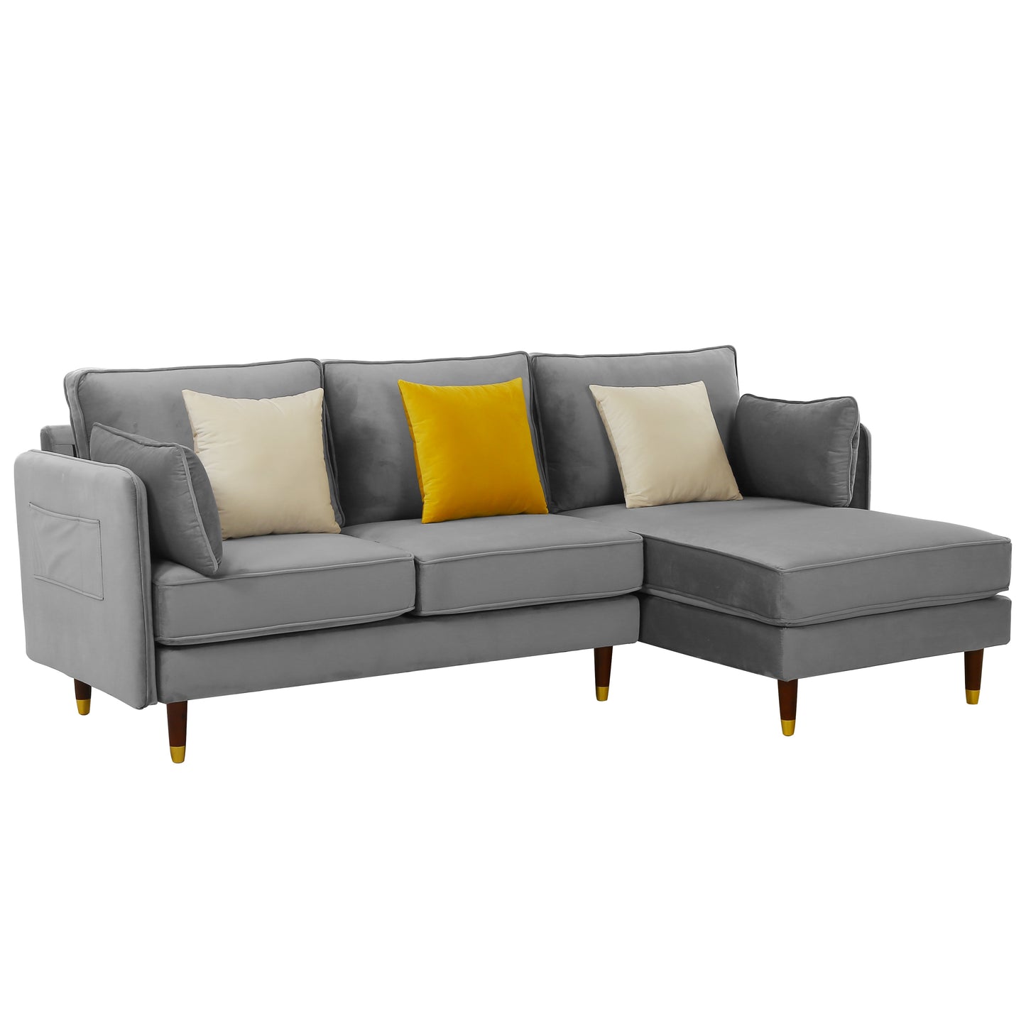Reversible sectional sofa Light grey Soft Velvet fabric