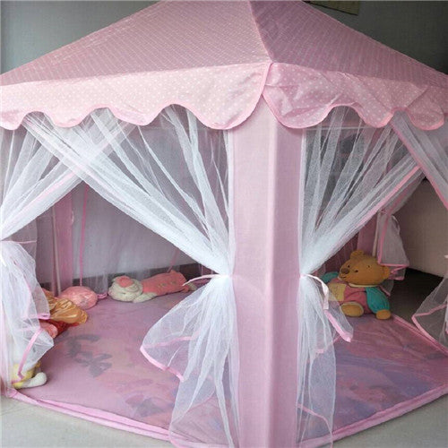Portable Folding Princess Castle Tent Children House Kids Play Tent(LED Star Lights)
