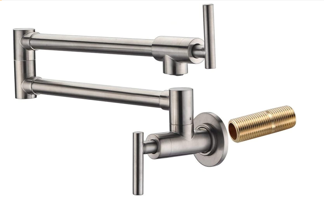 Pot Filler Faucets Wall Mount, Double-Jointed Swing and Dual Shut-Off Levers
