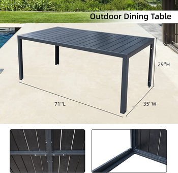 71" Aluminum Frame Outdoor Dining Table Patio Rectangular Tea Table w/ PS Finish Tabletop