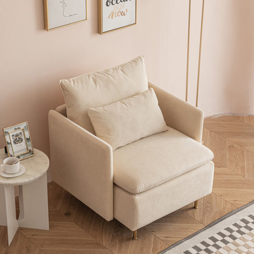 Modern fabric accent armchair, upholstered single sofa chair,Beige Cotton Linen-30.7''
