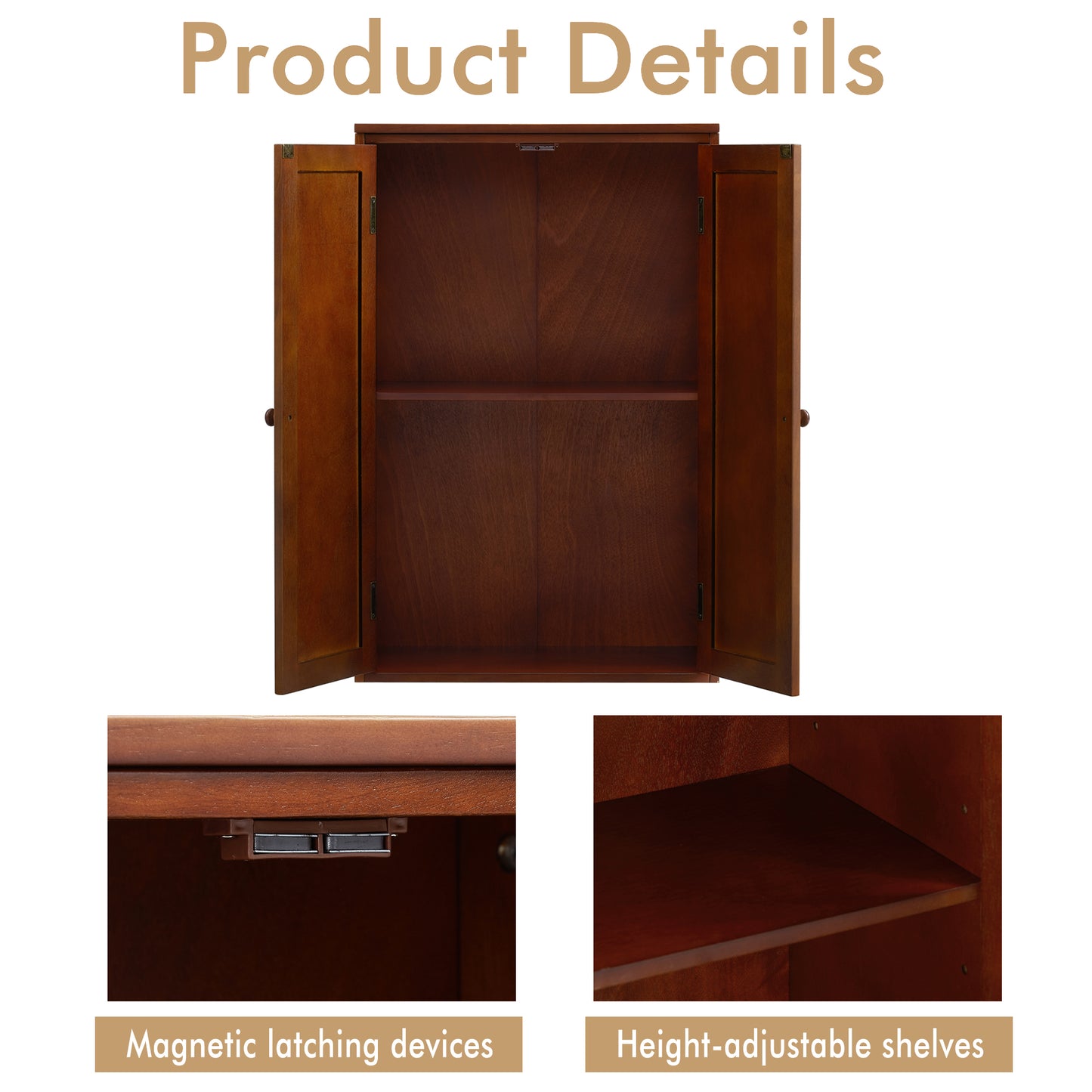 Wall Storage Cabinet with Double Doors and Adjustable Shelf