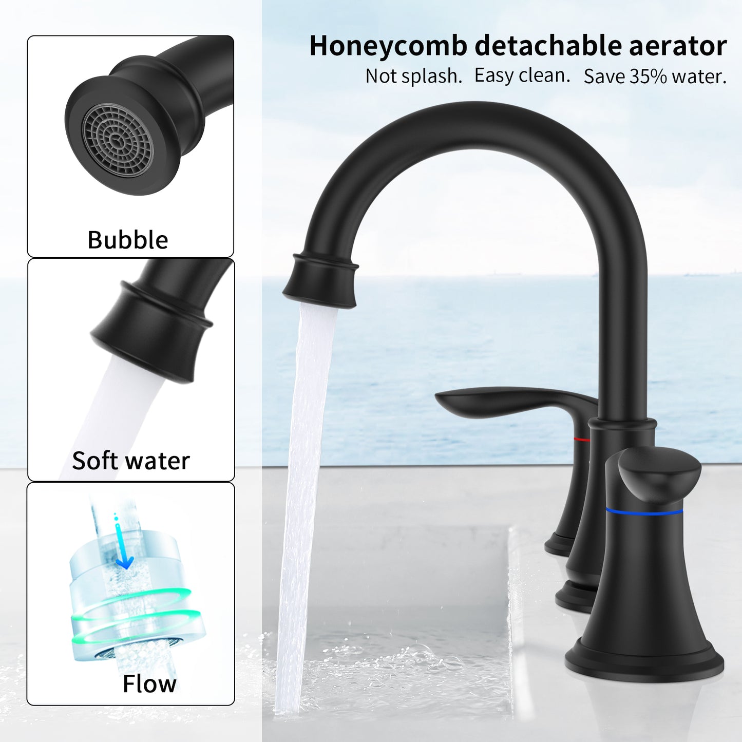 2-Handle 8 inch 3 Hole 360° Swivel Faucet