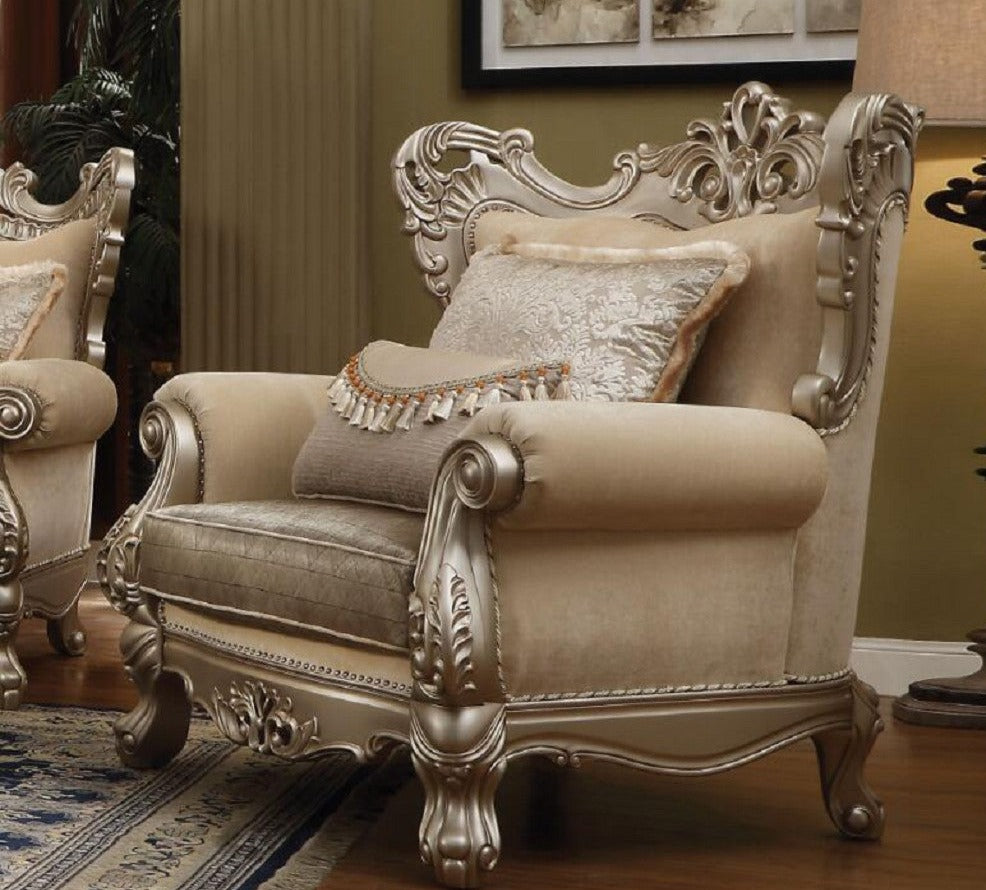 Ranita Chair & 3 Pillows in Fabric & Champagne